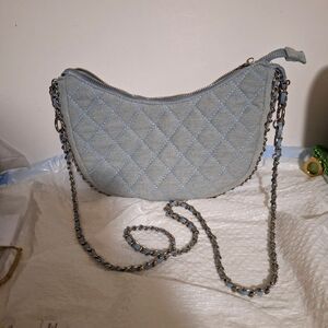 A Madison West Women's Crossbody Purse Quilted Denim Boho Chain Handle